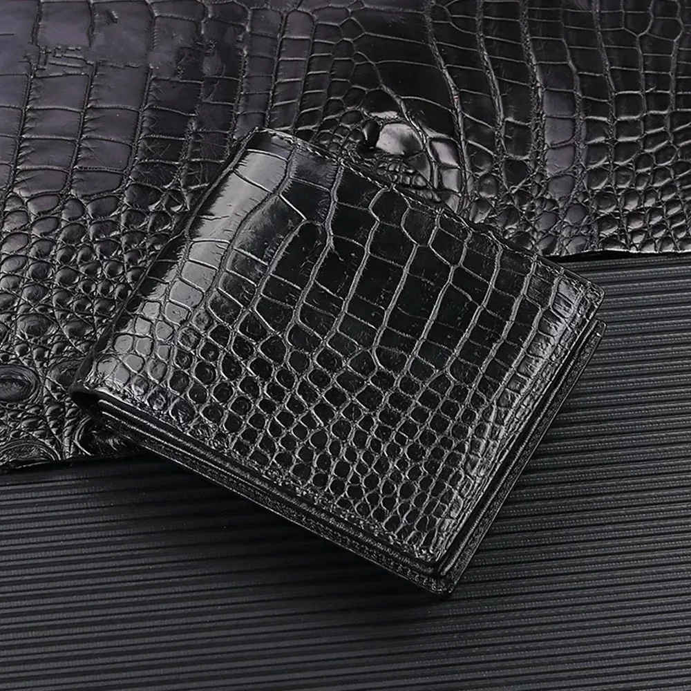 Luxury Handmade Authentic Crocodile Leather Men's Wallet Short Wallet Real Crocodile Leather Men's Multi-Card Wallet Retro Style
