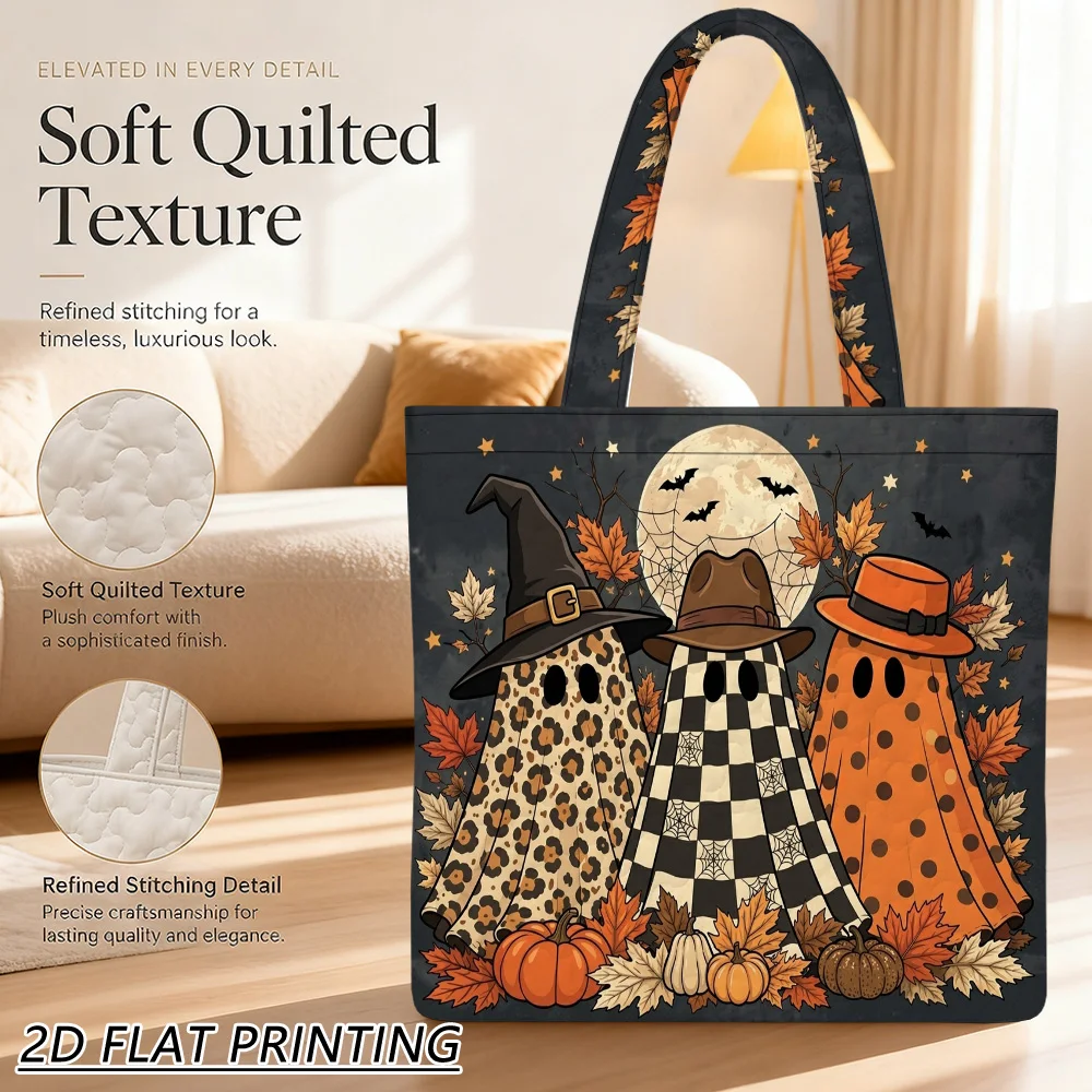 1pc three patterned ghosts Quilted Women'S Shoulder Bag, Soft Tote, Spacious For Daily Shopping And Commuting, Fun