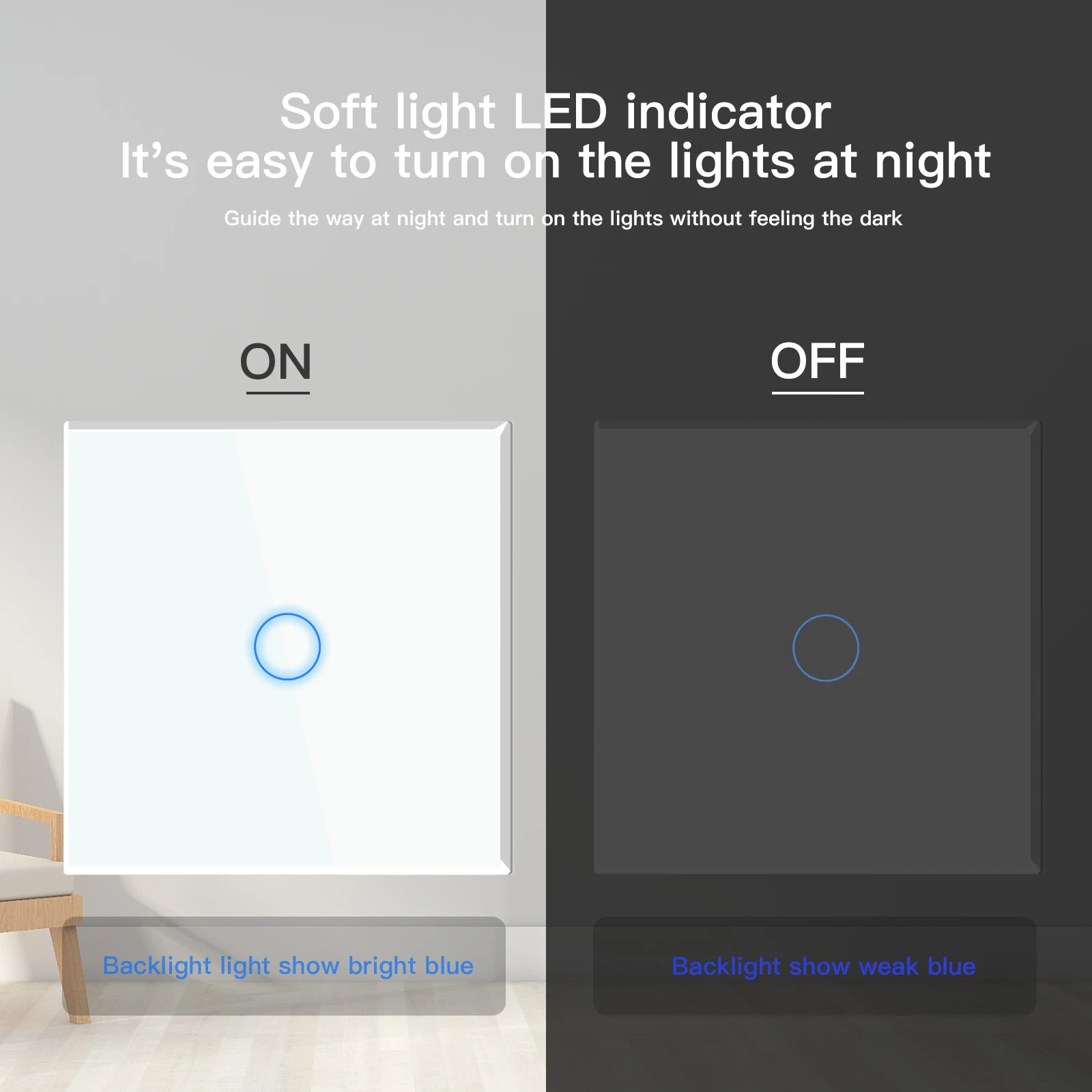 BSEED EU Standard Switches 1/2/3Gang 1Way 2Way White Crystal Glass  Touch Light Switch Intermediate Stair Switch