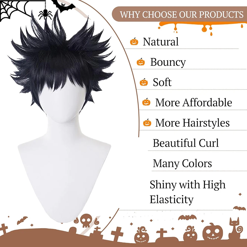 عالية الجودة أنيمي Jujutsu Kaisen Fushiguro Megumi تأثيري الشعر الاصطناعية 14 بوصة أسود قصير الشعر رقيق شعر مستعار مقاومة للحرارة