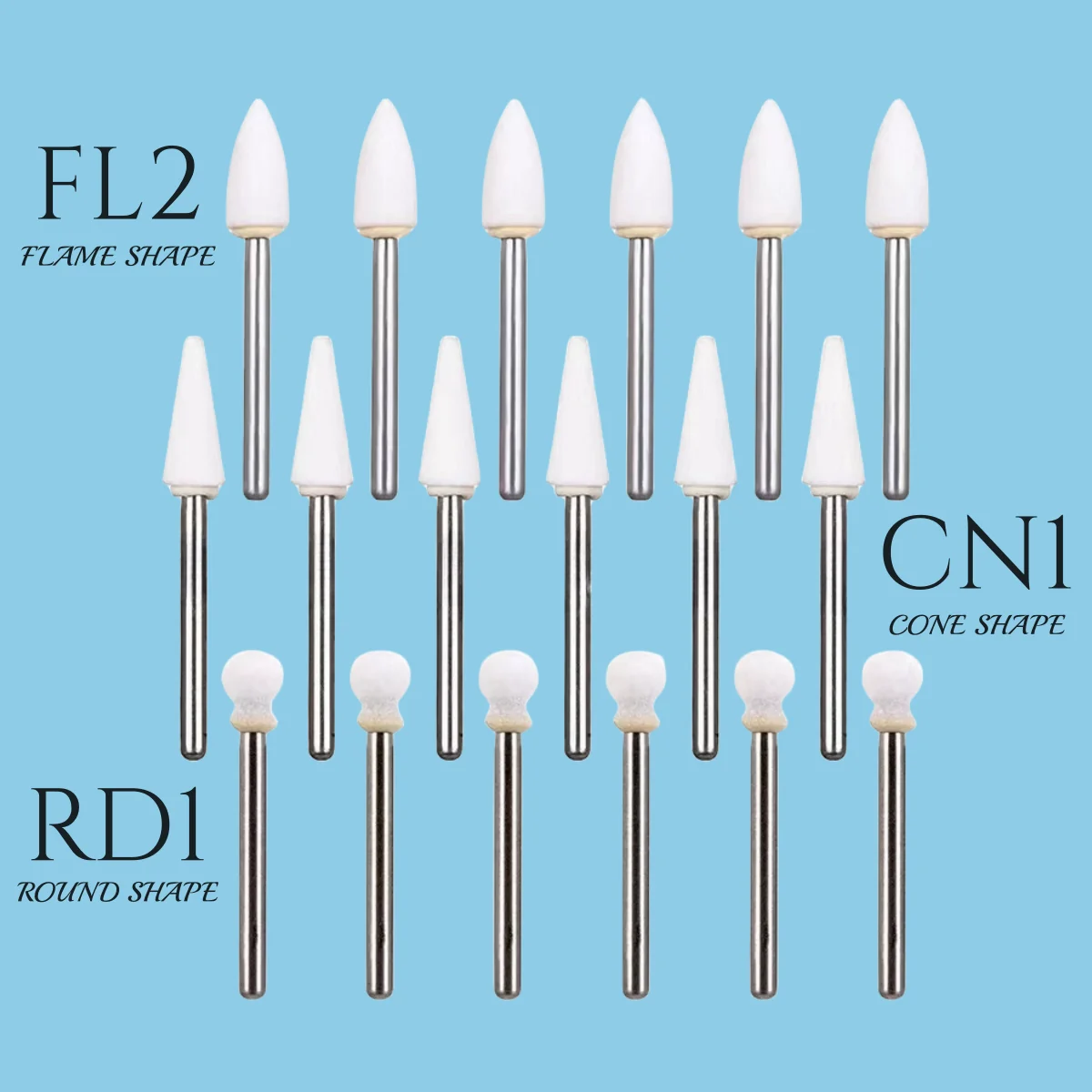 

12Pcs/Pack Dental White Stone Polishing 1.6mm FG Burs Polishing FG Burs Cone/Flame/Round Shape Abrasion Bur