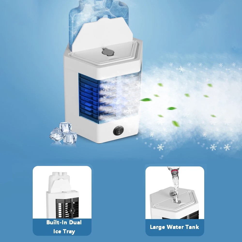 1PC Portable Air Cooler Fan With Ultrasonic Atomization 3 Modes (Strong Wind/Spray/Off) 120° Wide angle design For Car