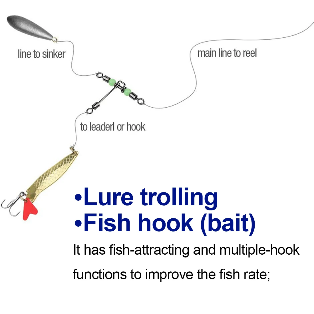 9KM 10Pcs 3 Way Swivels Three Way Fishing Swivel Tackle Stainless Steel T-Shape Fishing Barrel Rolling Swivel With Glow Beads