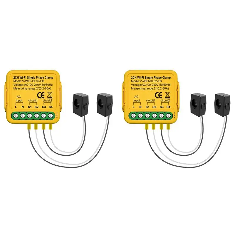 

HHO-2X Tuya Двунаправленный Wi-Fi счетчик энергии 80А с токоизмерительными клещами, монитор потребления электроэнергии в кВтч для Alexa Google Home (B)