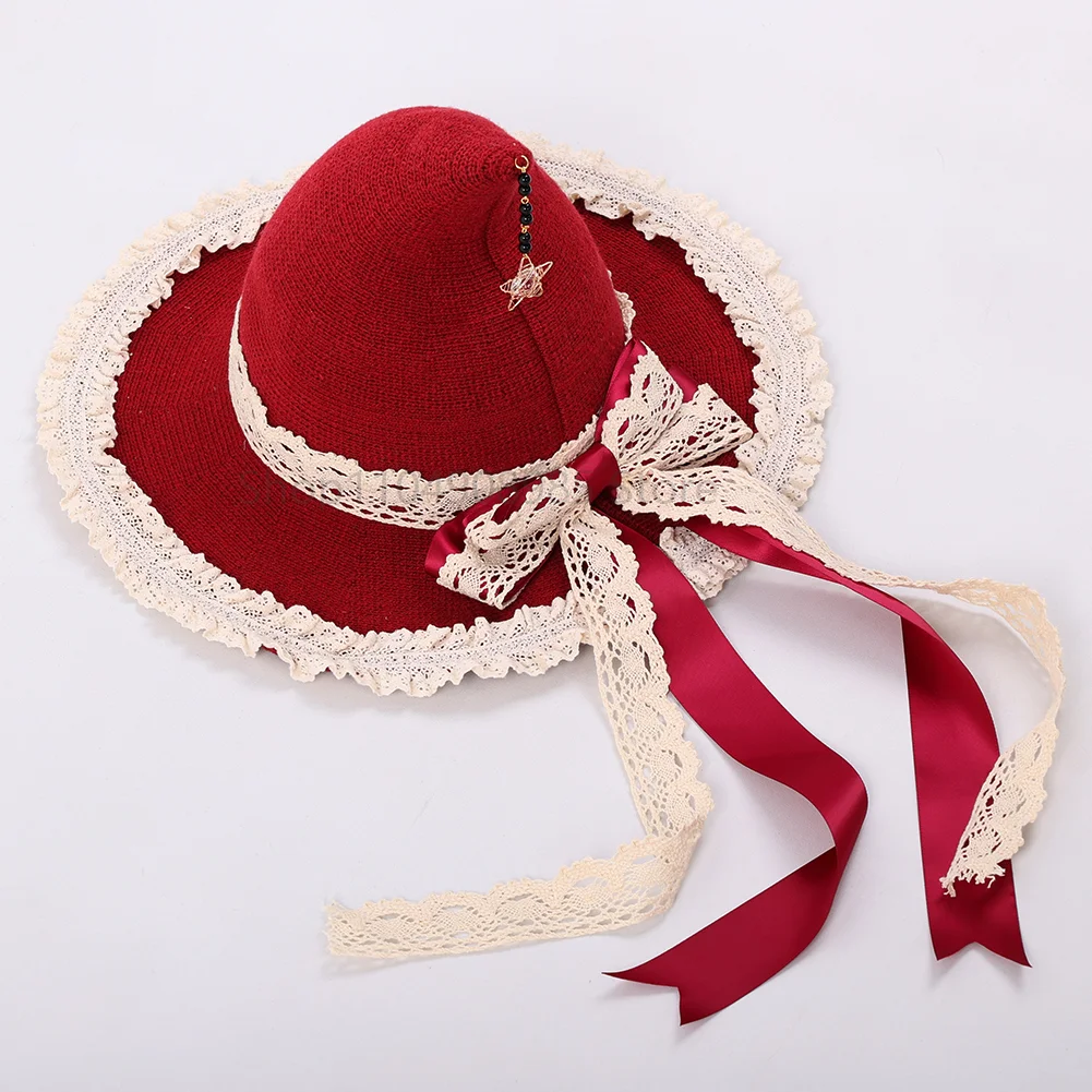 레이스 로리타 마녀 모자 여성 소녀 활 마법사 모자 고딕 코스프레 의상 액세서리 할로윈 파티 모자