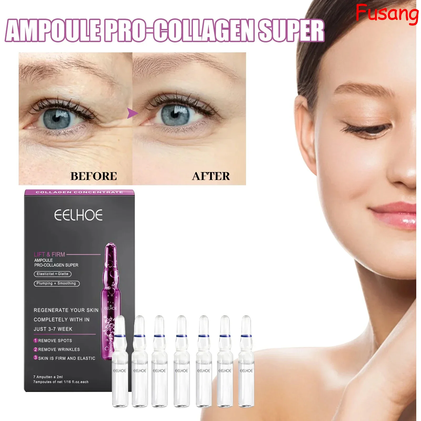 EELHOE Collagen Lifting Facial Serum Fade Fine Lines Face Serum Women Moisturiz Ceramide Serum Collagen Boosting Ampoule Essence