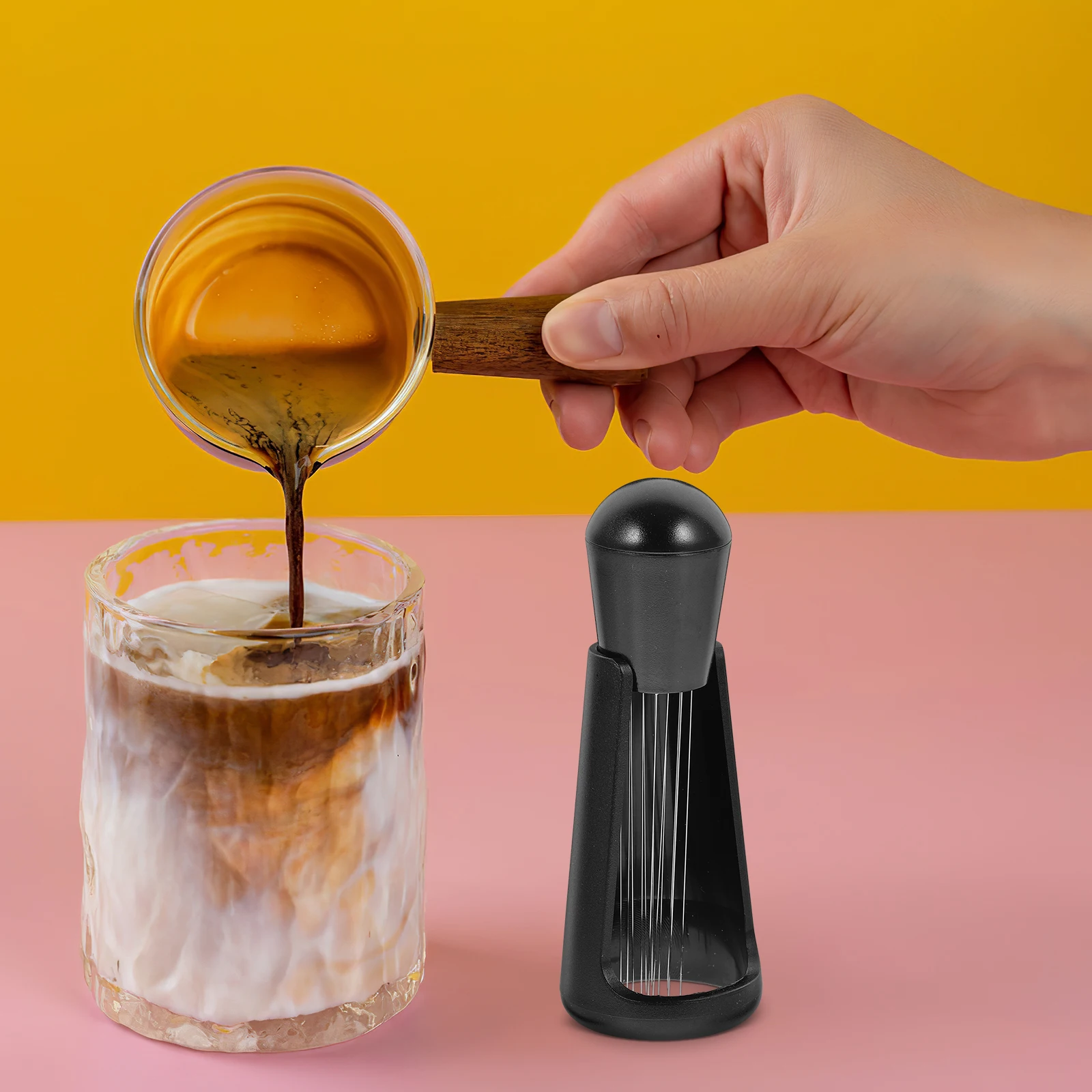 

Espresso Coffee Powder Stirrer Stainless Steel Needle Distributor Tool Mixer Black Pin Type with Stand Lightweight Home