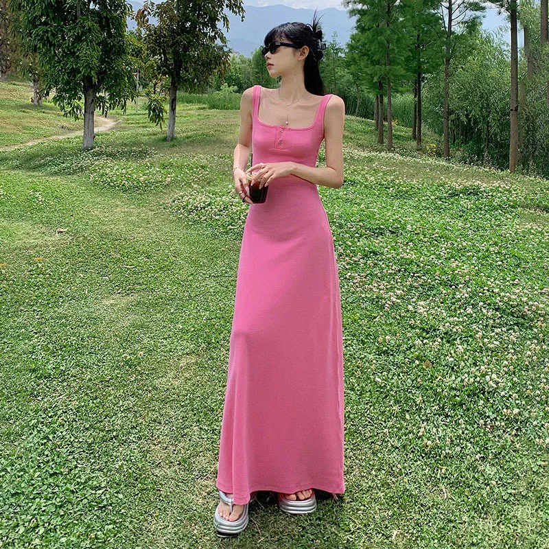 New Long Dresses 2025 Woman Fashion Summer Ladies Clothing Slim Stretchy Suspender Skirt