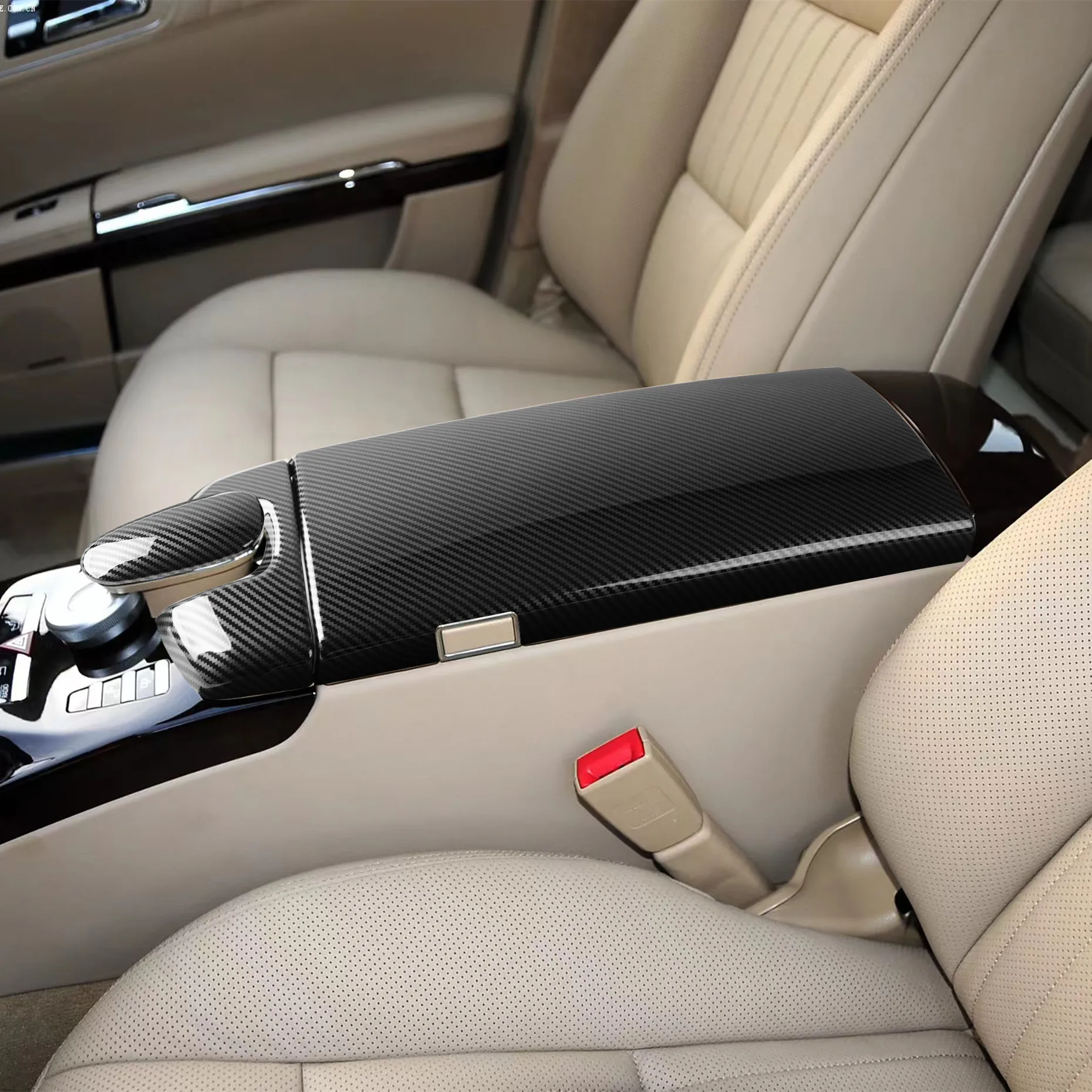 abs-center-console-armrest-cover-panel-trim-protection-pad-for-2007-to-2013-luxury-sedan-models-carbon-fiber-texture-or-piano