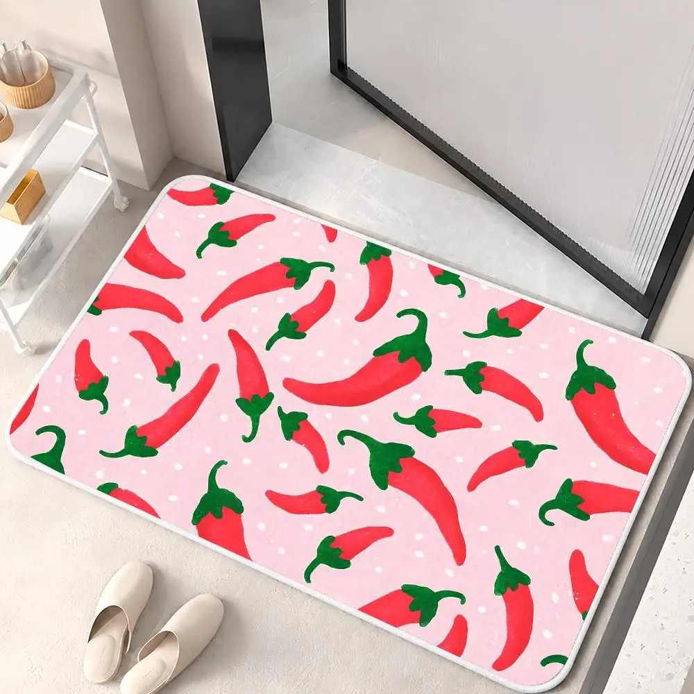 Red Chili Cartoon Floor Mat Flannel Rug Soft Non Slip Washable Door Mat For Bathroom Bedroom Kitchen Home Decor