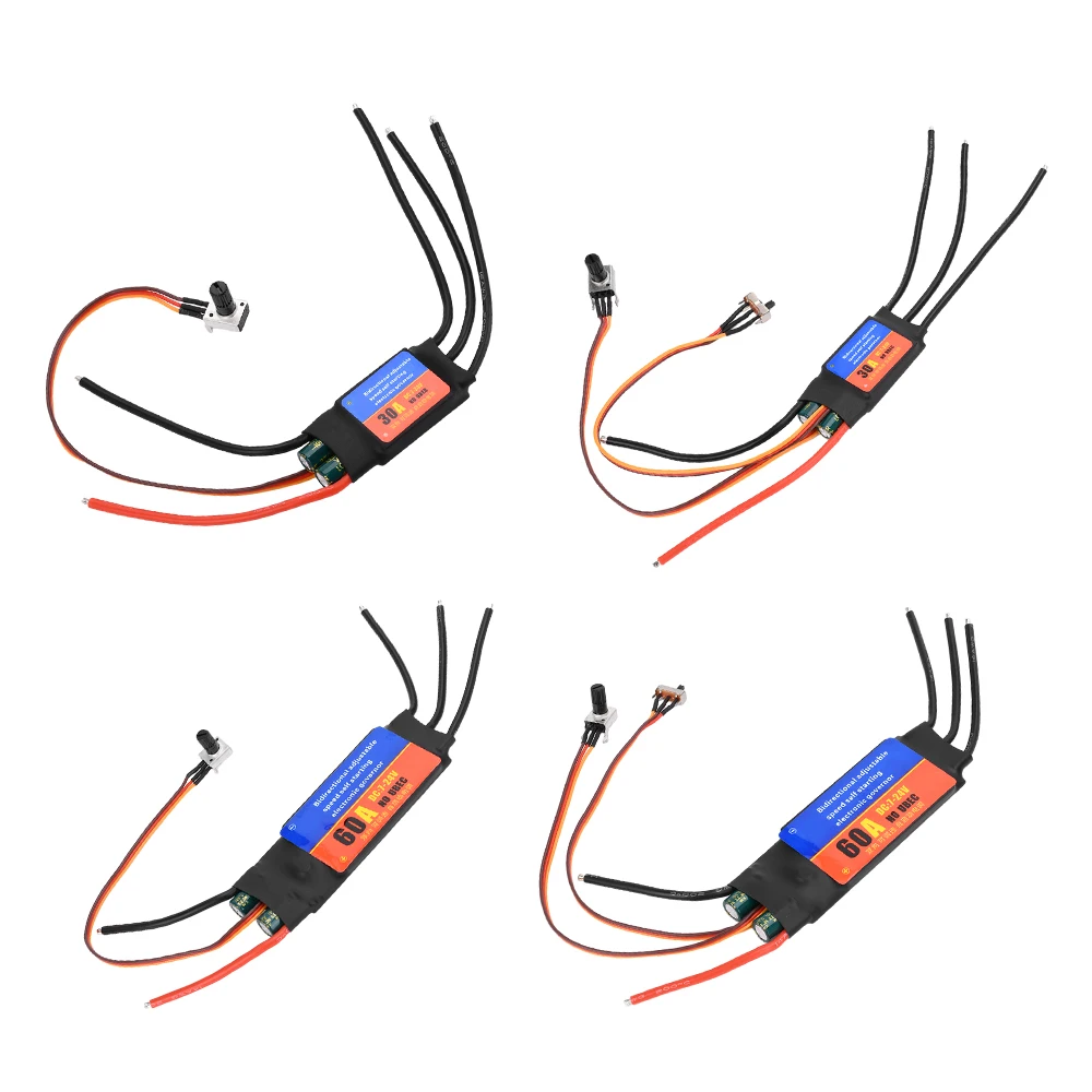 30A 60A ESC Brushless Motor Driver Single Bidirectional Self-Starting ESC Knob Adjustable Speed Switch Forward and Reverse