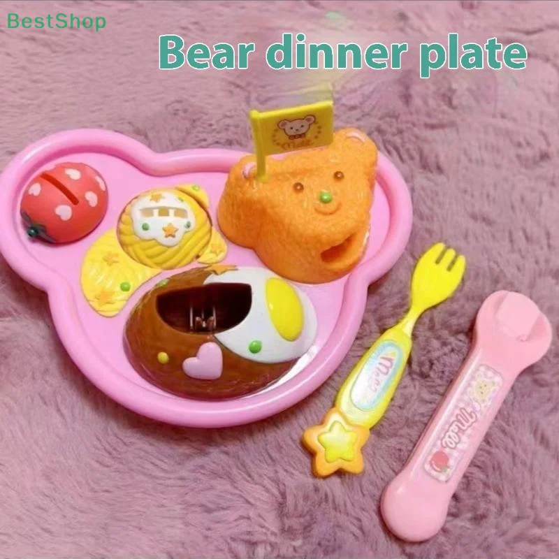 ★ ★ ★ Mały Miś Bento Talerz na Jedzenie Lunch Box Pełny Zestaw Symulowane Zabawki Kuchenne Wczesna Edukacja Zabawki do Domku dla Lalek ﻿