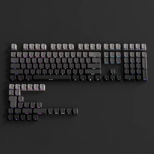 Teclas con estampado lateral degradado de perfil OEM, teclas PBT de doble disparo para teclado mecánico de jugador, teclas negras y grises