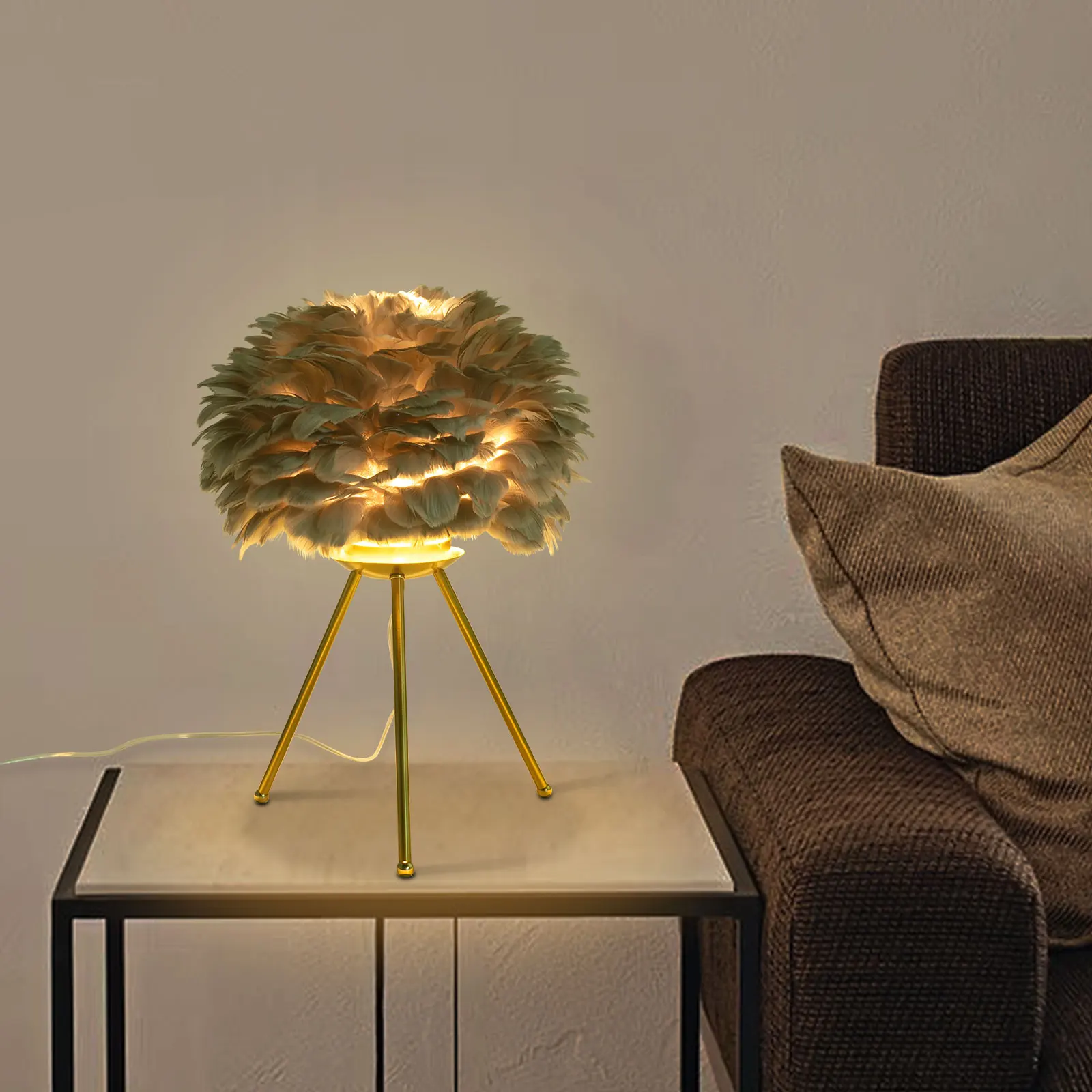 الحديثة ريشة LED الجدول مصباح غرفة نوم دراسة غرفة الطعام فندق السرير لمبة مكتب غرفة المعيشة الديكور مصابيح ترايبود معدنية #2