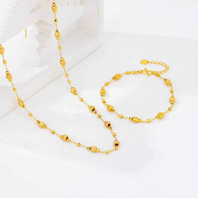Luxury 24K 9999 Pure Gold real gold Women's Cat Eye Necklace Bracelet Set