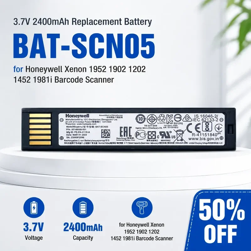 

3.7V 2400mAh Replacement Battery BAT-SCN05 for Honeywell Xenon 1952 1902 1202 1452 1981i Barcode Scanner