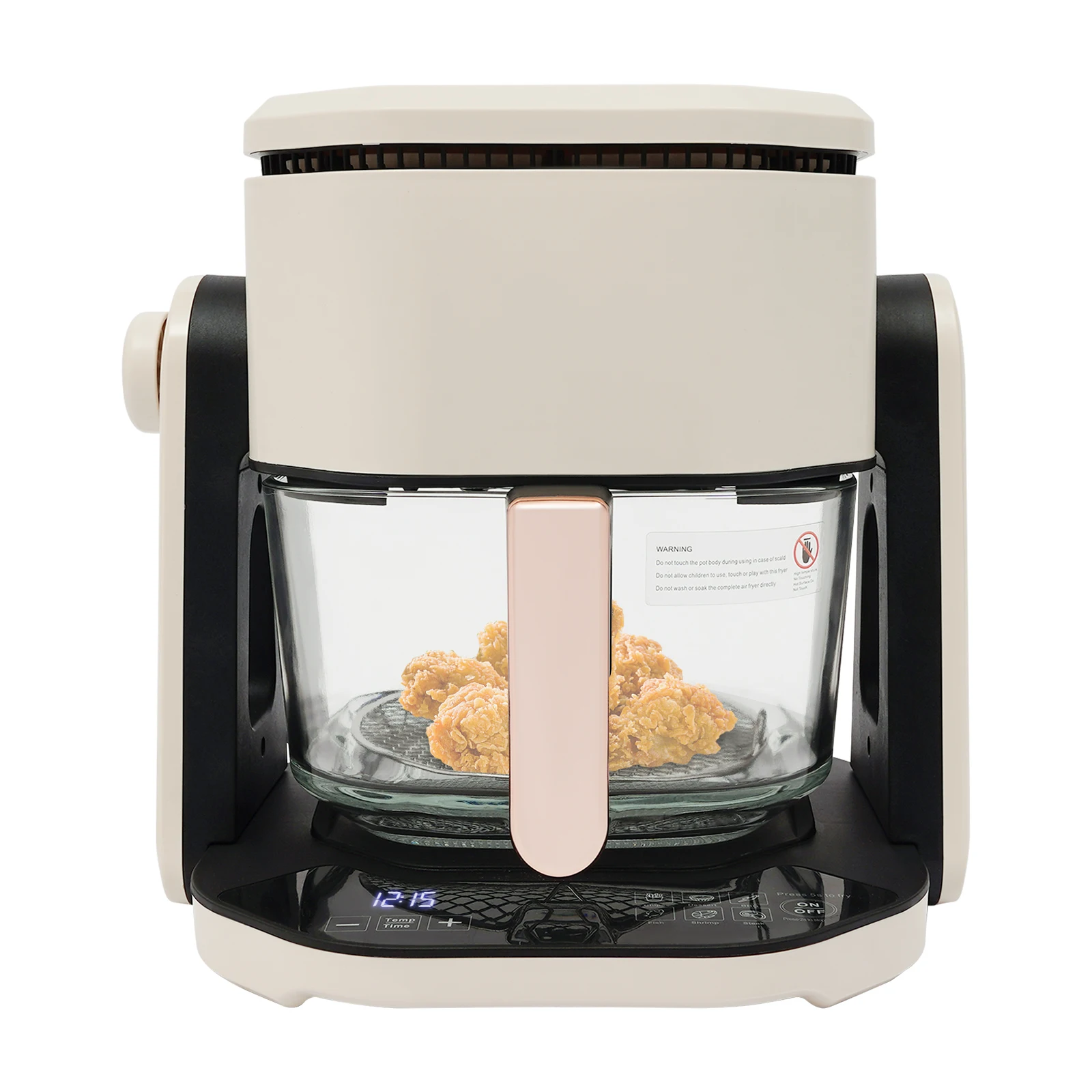 Freidora de Aire Caliente de 4.5L, 1200W, 220V, Enchufe Europeo, Pantalla LCD Visible, Cesta de Vidrio de Borosilicato de Alta Resistencia, Temporizador de 0-60 Minutos, 50-220 ℃   Freidora de Aire y Barbacoa de Doble Modo, Circulación de Aire Caliente, Cocina Saludable sin Aceite, Freidora de Sobremesa de PP y Nylon para Uso Diario en el Hogar y la Cocina