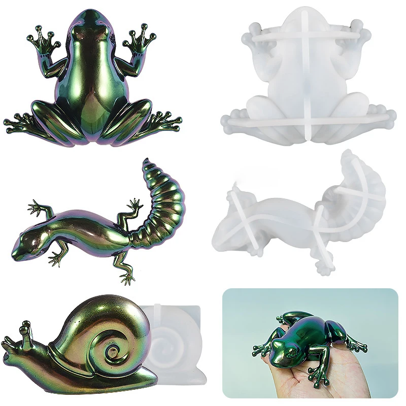 3D Animal Hippocampus Crystal Epoxy Resin Mold Frog Lizard Snail Gecko Silicone Molds Wall Decoration Semi-Stereo Ornaments Mold