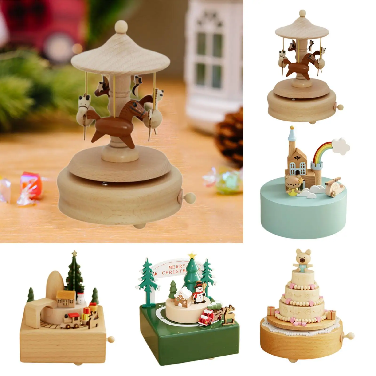 Wood Musical Box Mechanical Musical Box Lovely Play Melody Home Decor Manual Music Box Music Box Figurine for Birthday Gift Kids