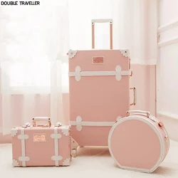 20/22/24/26 inch grote reistas met wielen Trolley Koffer set Retro Rolling bagage trolley bagage koffer Cosmetische tas