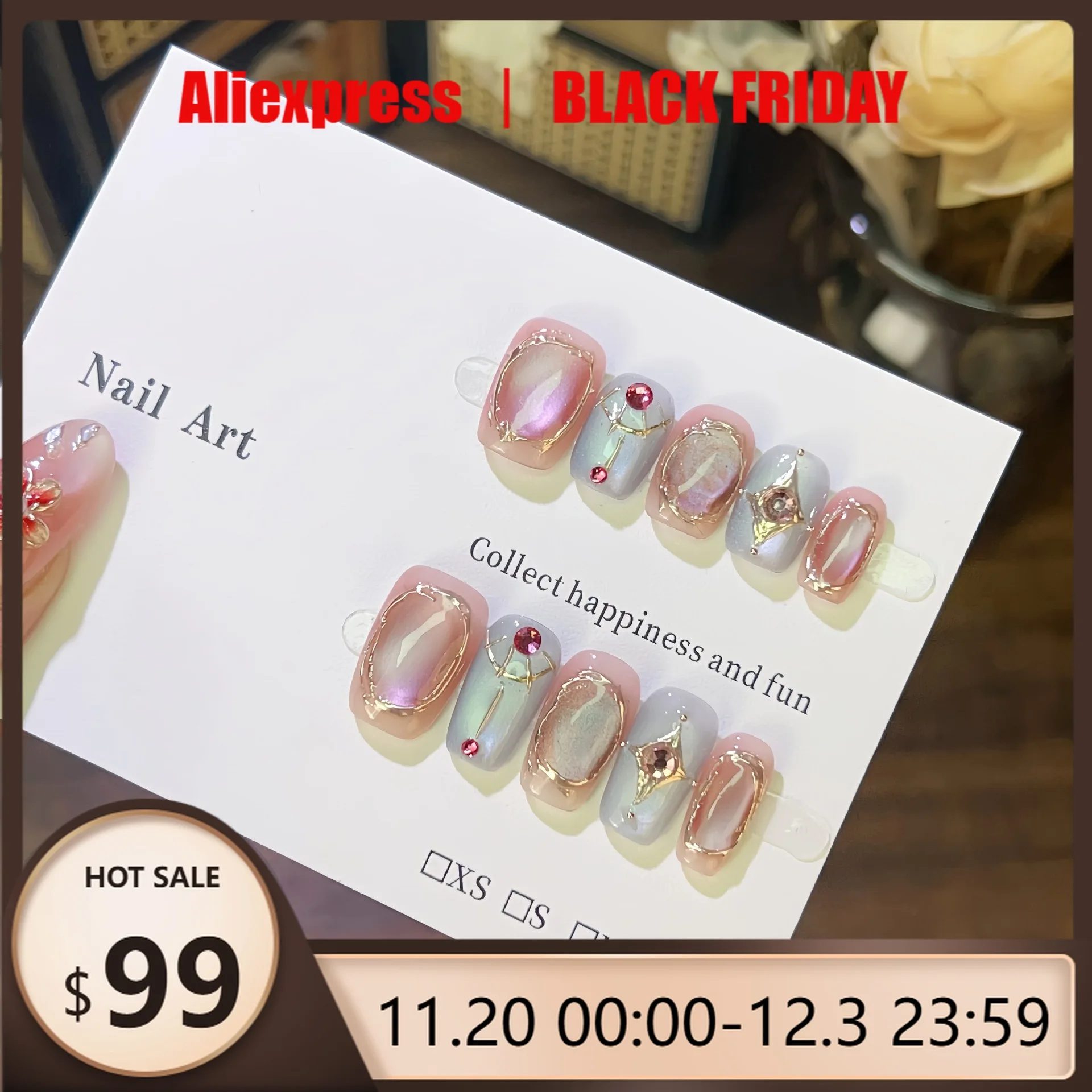 

10pcs Handmade Press on Nails Vintage-Inspired Nail Art Tips Cat-Eye Gilded Edge Embossed Full-Cover False Nail for Women&Girl