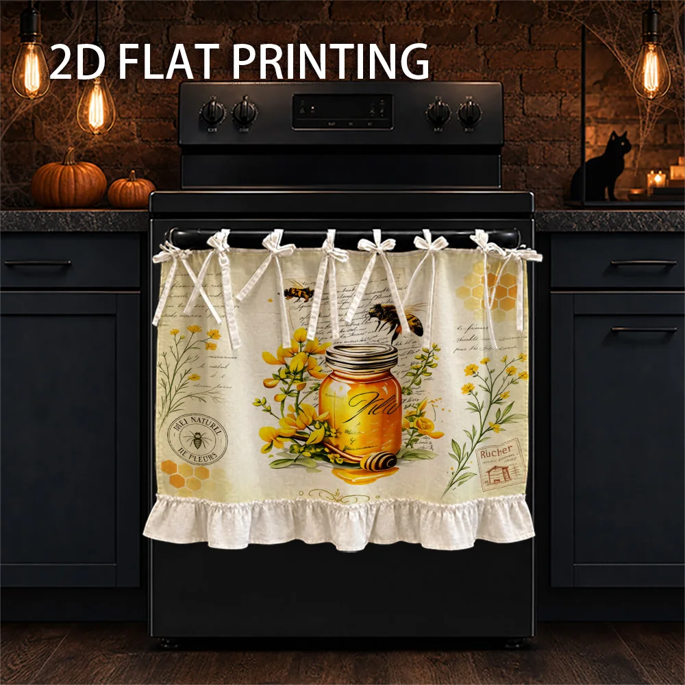 1PC kitchen stove curtain, cabinet curtain, apron. Designed with 2D graphic prints featuring honeypots, bees, wildflowers. Can b