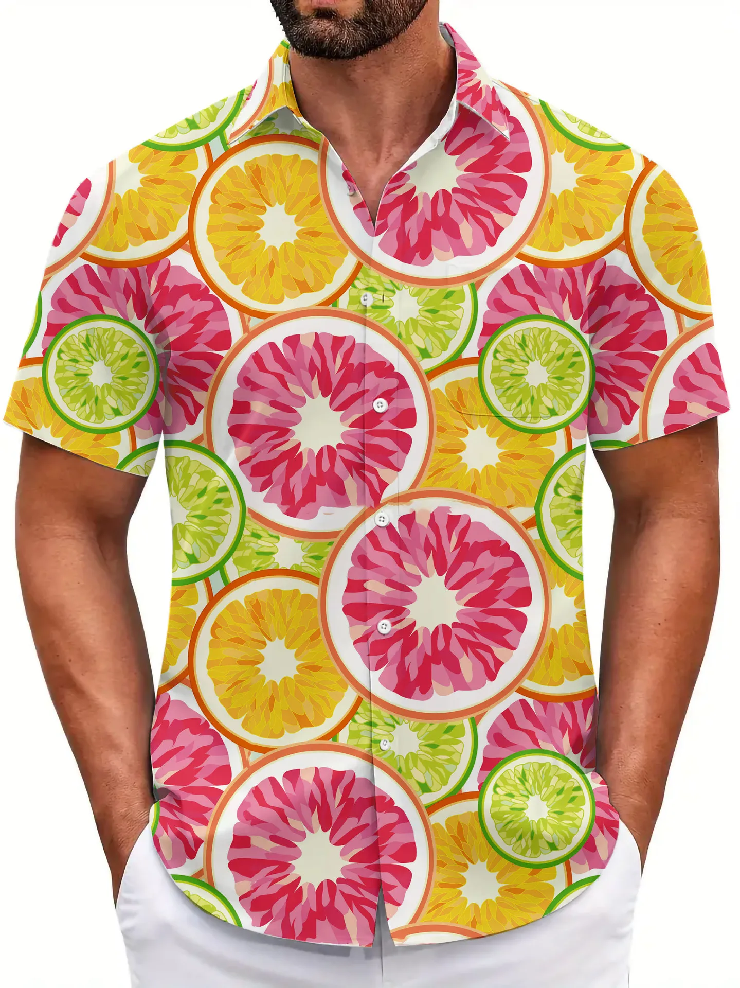 Men's Tropical Fruit Hawaiian Style 3D Printed Shirt Men's Lapel Short Sleeve Beach Casual Thin Breathable Outdoor Vacation Top