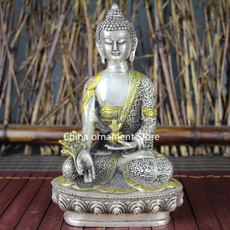 

New antique, retro bronze, Buddhist utensils, boutique ornaments, decorative Tathagata Buddha white copper hand end flower pot