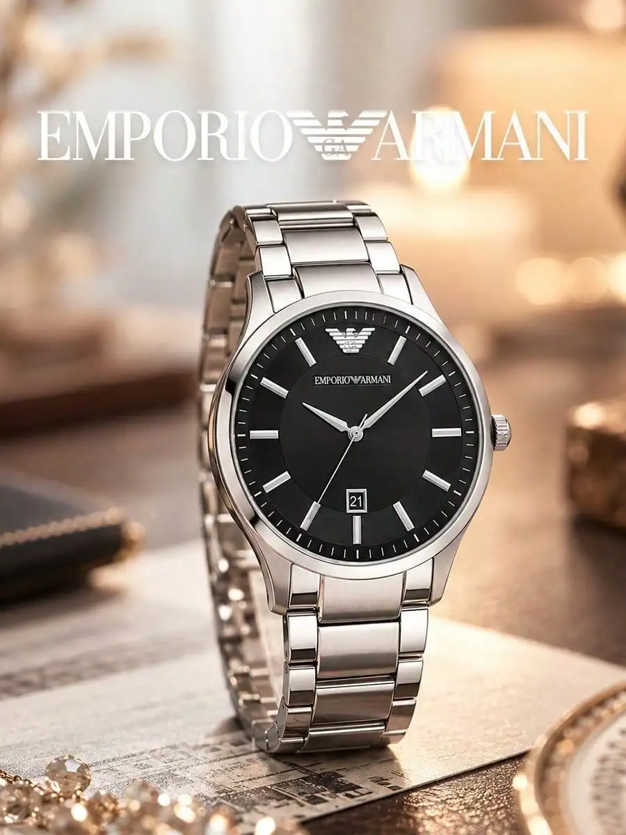 Emporio Armani AR11181 Men Quartz Watch 43mm Silver Case Mineral Glass Steel Bracelet 5ATM Waterproof Business Dress Watch Gift