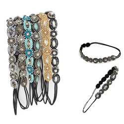 Boêmio strass faixa de cabelo elástica headbands vintage turquesa frisado tiara com elasticidade headbands feminino headwear