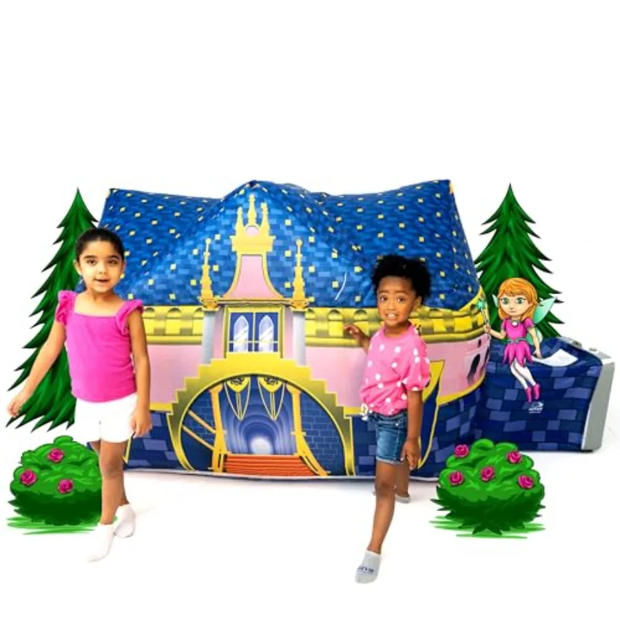 Aufblasbares Spielzelt für 3-14 Jahre im Design eines königlichen Schlosses, schnell aufbaubares AirFort mit patentiertem Design, fantasievolles Fort ohne Faltenbildung.