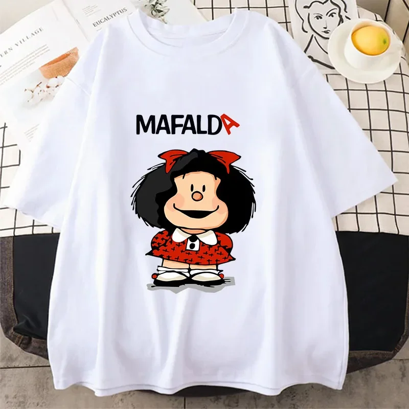 New Mafalda T-shirt Women\'s T-shirt Comfortable and Breathable Cotton Men Short Sleeve Graphic Tee Female Manga Harajuku Clothes