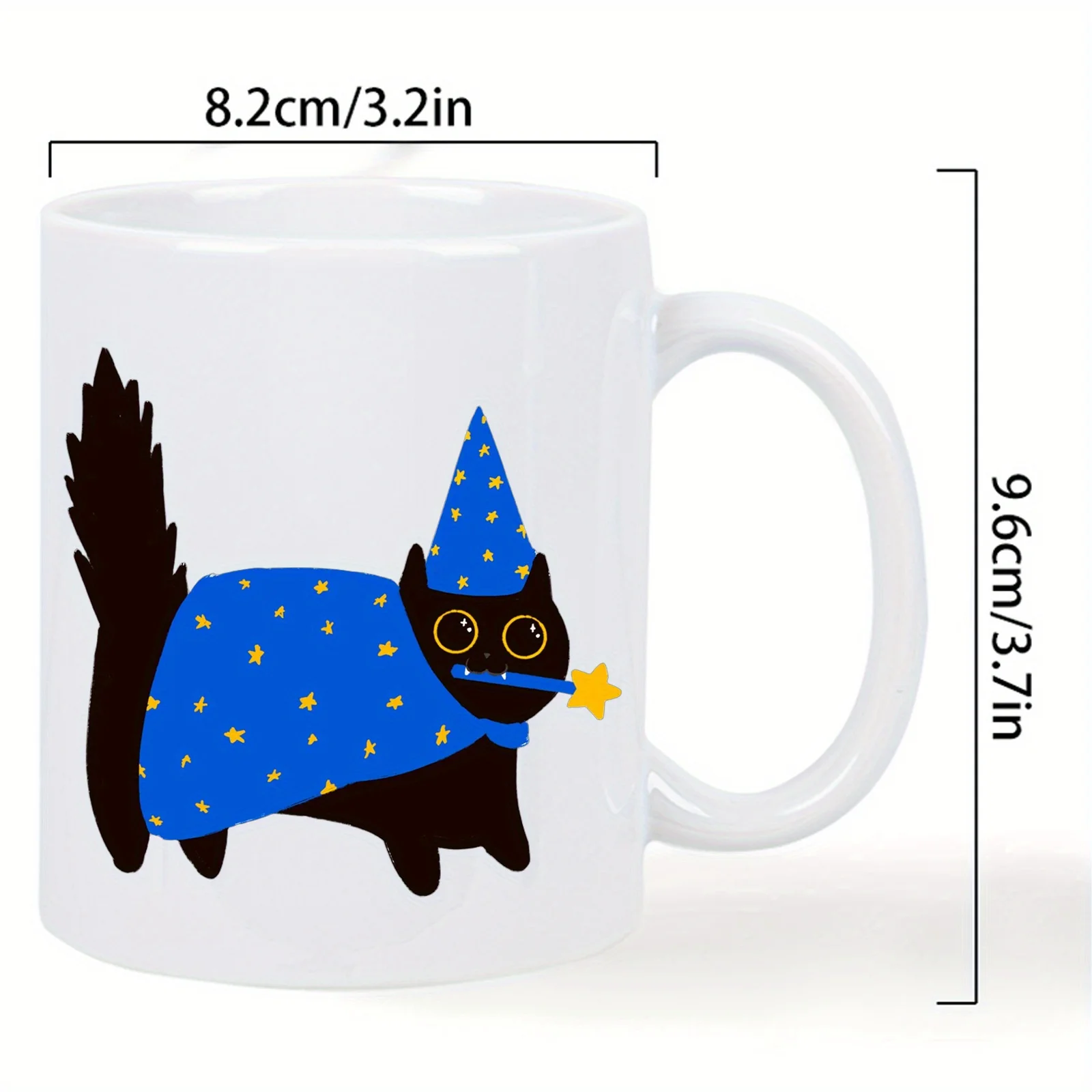 Magical Starry Cat Print ceramic white mug- Perfect for Party Lovers Halloween Black Funny Coffee Mug 11oz Cer