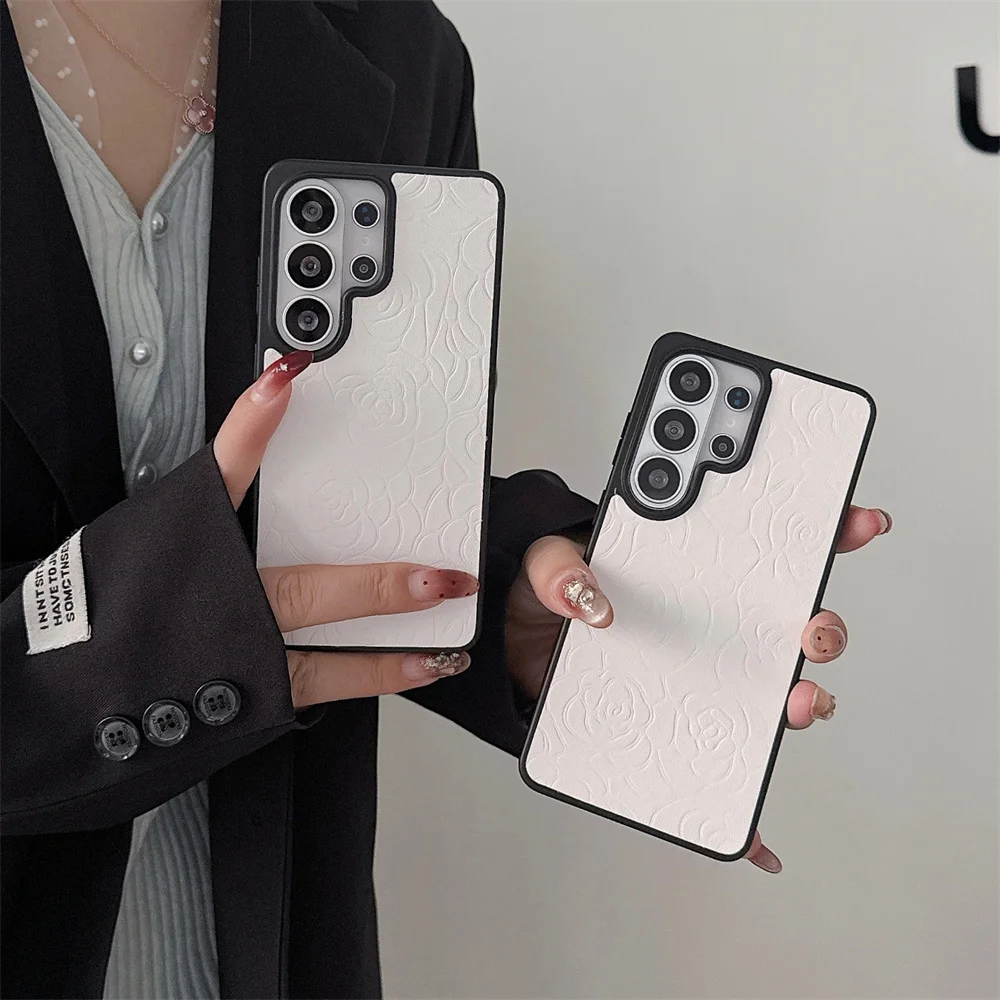 

Korean Ins Leather Phone Case For Samsung Galaxy S24 S23 plus S25FE S26 Ultra S24 Cover Cute Flowers Fashion Shockproof cover
