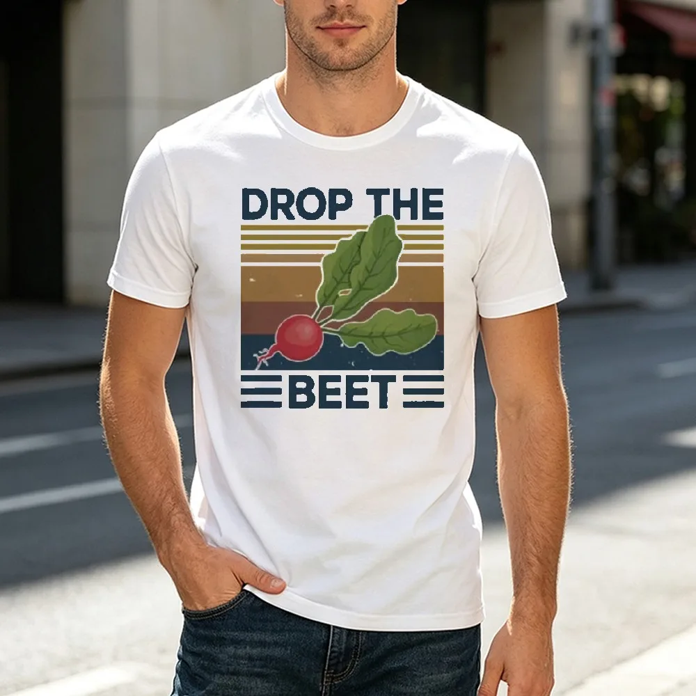 Retro Beet Vegetable Slogan Men White Tee Organic Vegan Healthy Lifestyle Hipster Vintage Graphic Comfy Shirt