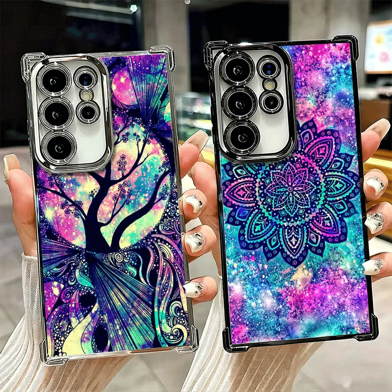 Mandala Sunflower Dreamy Style Plating Phone Case For Samsung Galaxy S26 S25 Edge S24 S23 Ultra S22 S21 Plus S20 FE Anti-Fall Pr