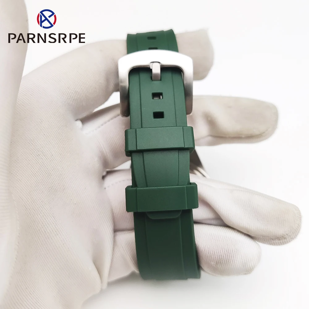 Water Resistant Case 40mm Silver Solid Screw Lock Stainless Steel Case Breathable Green Strap Sapphire Glass Fits NH35 NH36