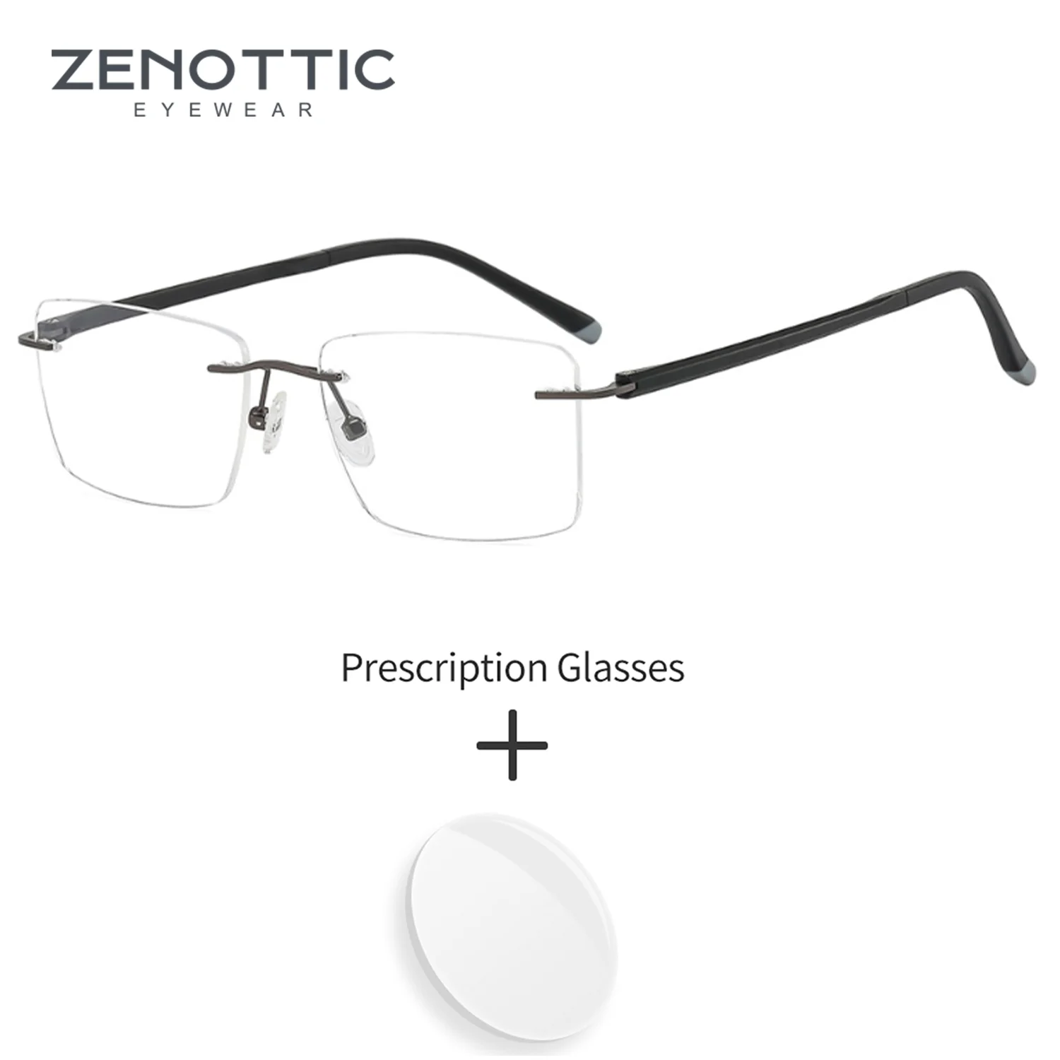 ZENOTTIC High-quality Rimless Rectangle Prescription Glasses Anti Blue Light/Photochromic Optical Eyeglasses For Men