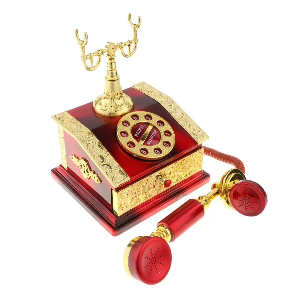 Retro Music Jewelry Box with Drawers Telephone Shaped Musical Box for Photography Props and Home Display
