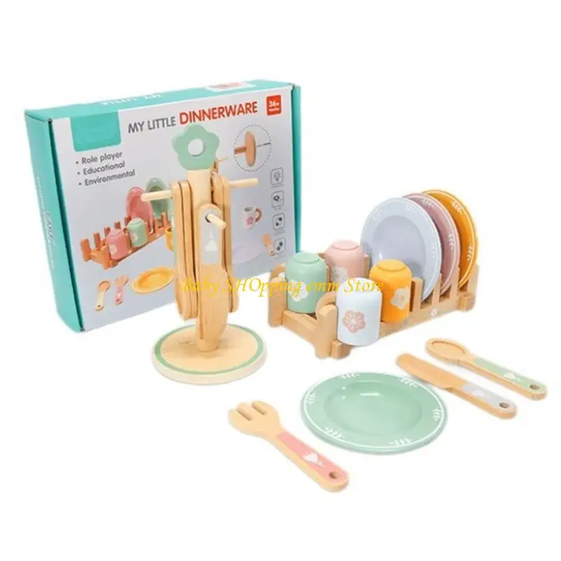 23GD PRIEND PLAY PLAY Accessories for Toddlers 3+ تشمل لعبة الأطباق الخشبية الأواني التعليمية للفتيات الفتيات