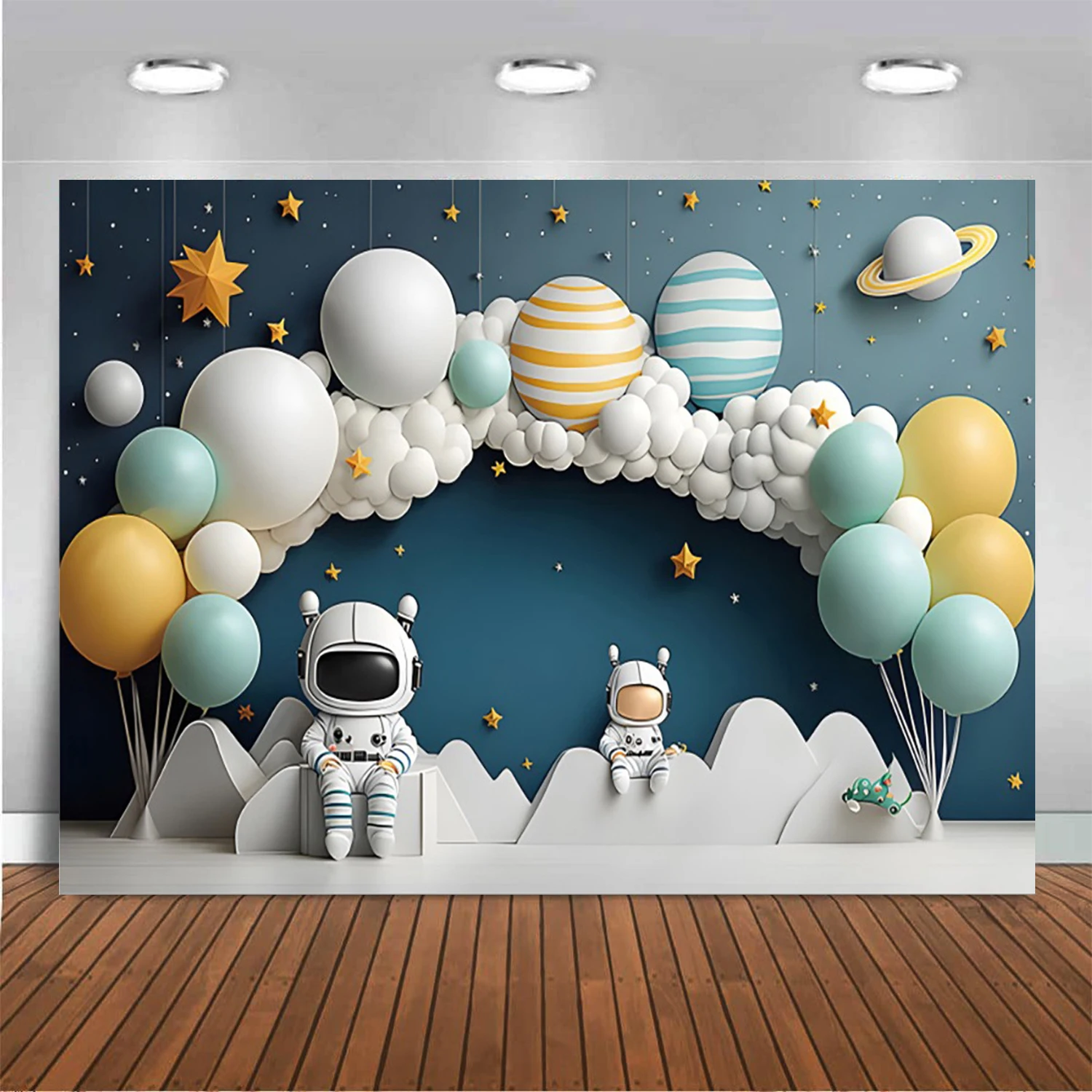 Newborn 1st Birthday Party Photography Backdrop Colorful Balloon Boy Girl astronaut Decoration Baby Shower Photo Background