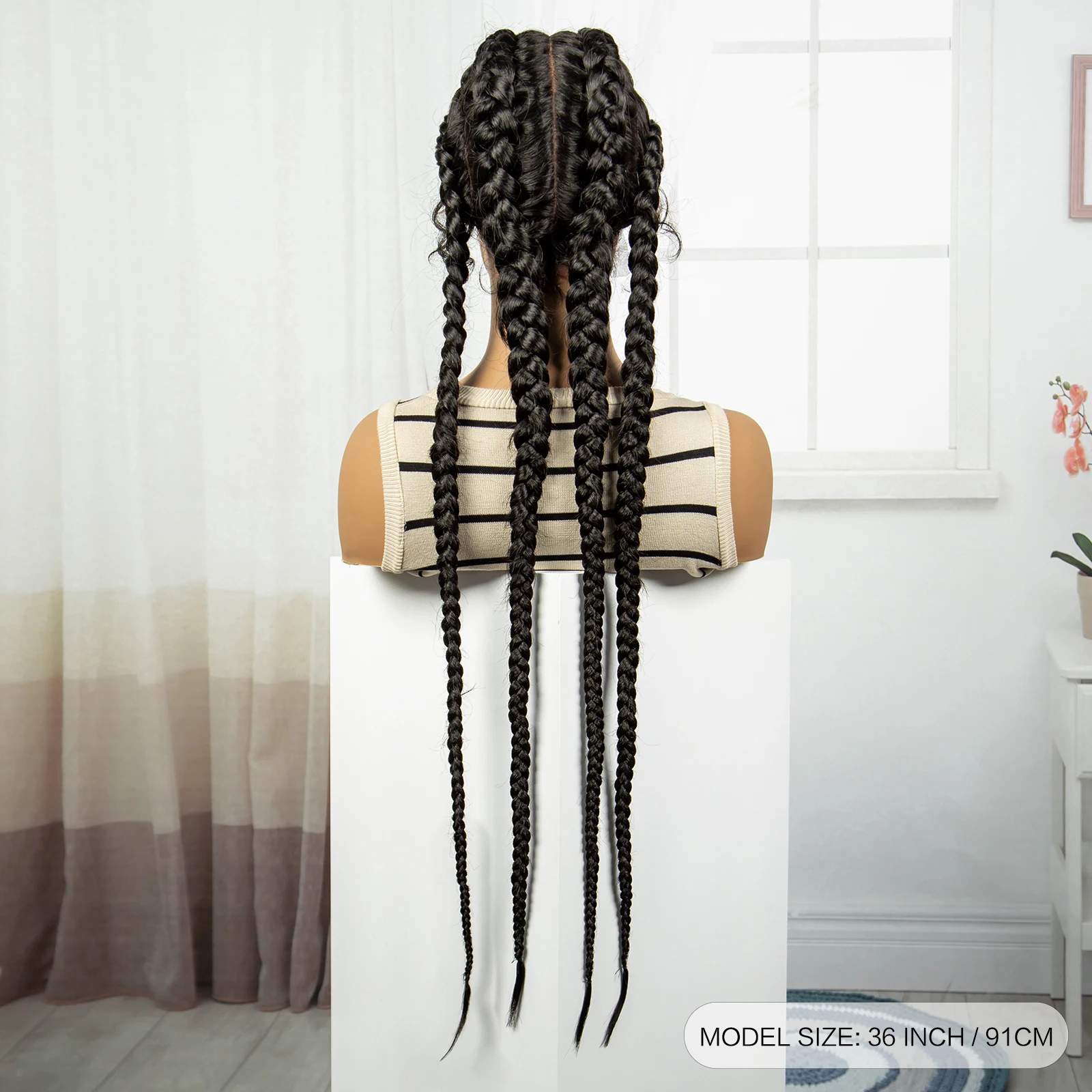 Peluca trenzada con pelo de bebé para mujeres negras, pelo sintético Natural de 36 pulgadas, encaje Ftont