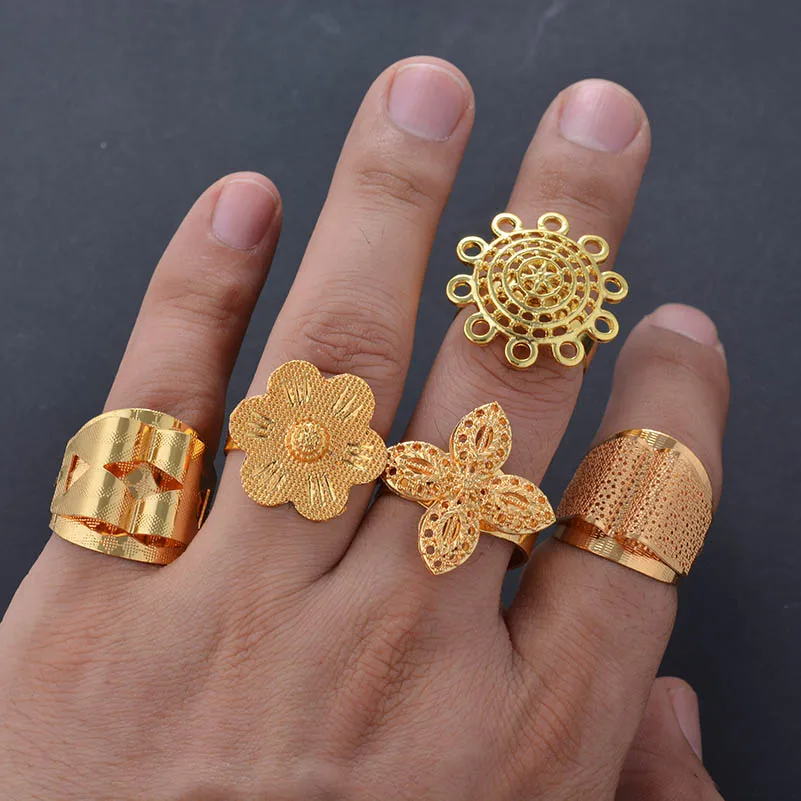 Ethiopian Gold color Flower Ring for Women/Teenage Girls Gold Color Charm Party Jewelry African Arab Items image 3
