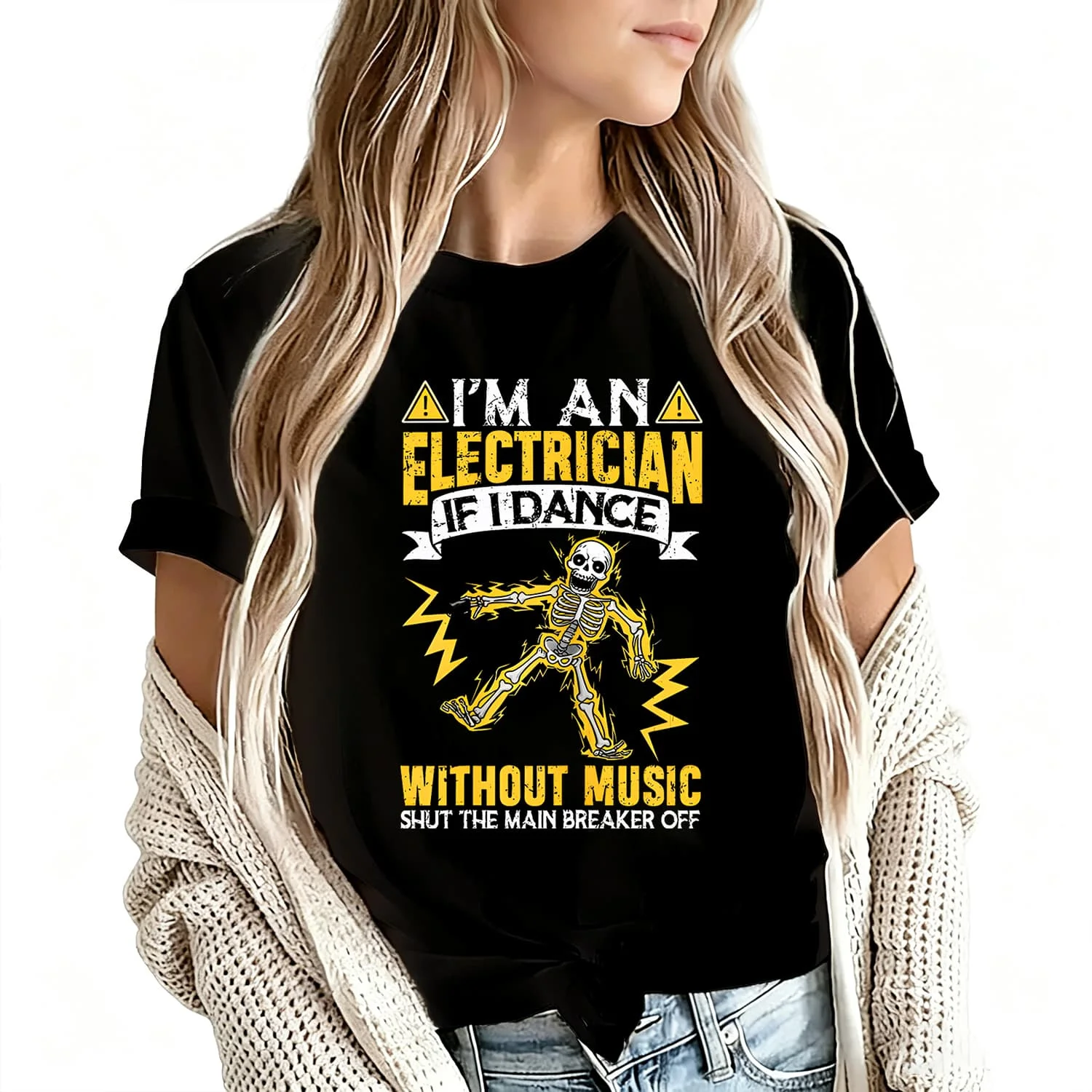I'M an Electrician if I Dance Without Women's T-Shirt 100% Cotton Funny Graphic Short Sleeve Tee Novelty Shirt Casual Crew Neck Top S-5Xl