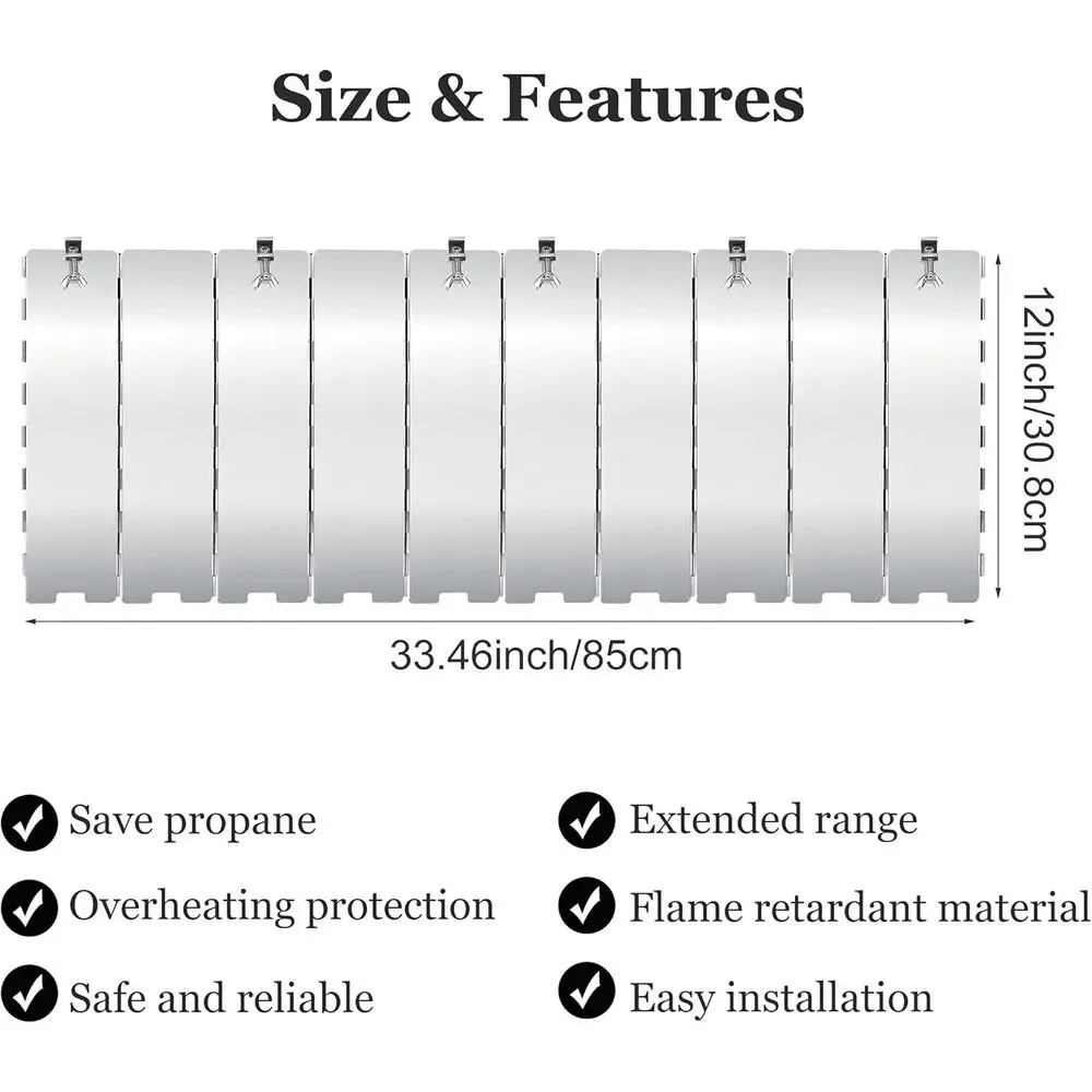 Propane Patio Heater Reflector Shield, 10-Panel Heat Deflector for Outdoor Heaters, Energy-Efficient Wind Protection