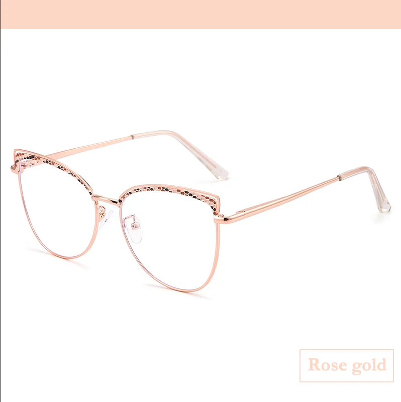 Neue Katzenaugen-Metallbrille Retro Luxus Diamantbesetzte Brillengestelle Damen Anti-Blaulicht-Brille mit Sehstärke