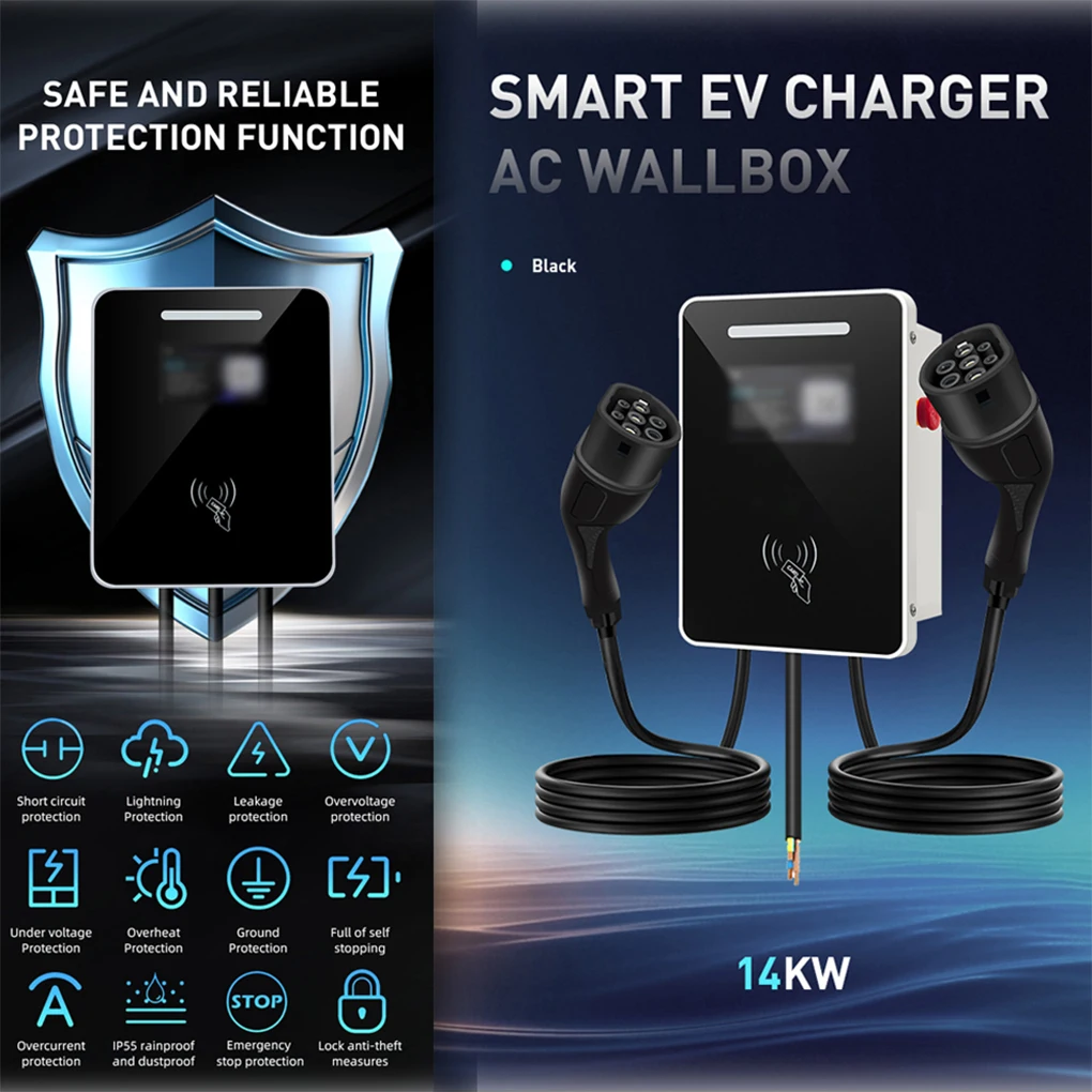 

Type-2 Dual Gun Wallbox Ac Home Ev Charger 7KW2 32A 1 Phase Commercial Charging Station for Electric Vehicles