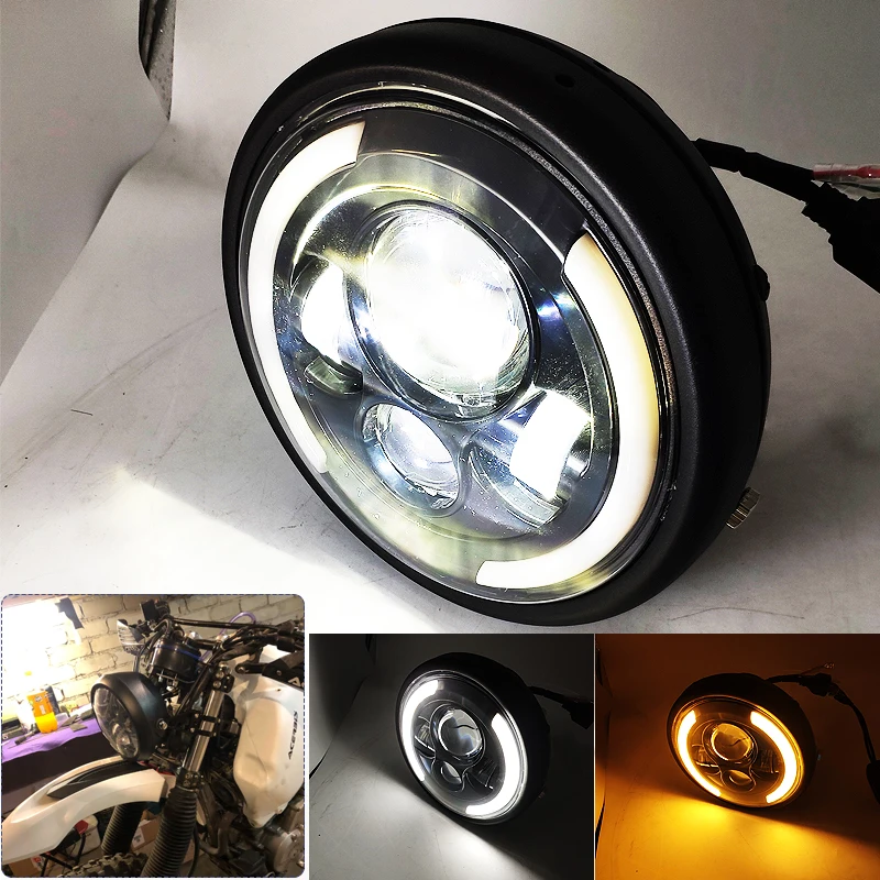 Universal 7inch H4 Led Motorcycle Headlight for hornet 600 Honda cb400 cb1000sf kawasaki ER6N Harley with DRL Headlamp Housing