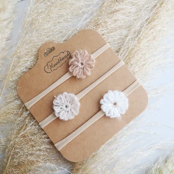 1.6 אינץ 'פרחי צמר לתינוקות סרטי ראש ניילון לילדות עשויים ידנית סרטי שיער גמישים לילדים אביזרי שיער וינטאג' לפעוטות חורף