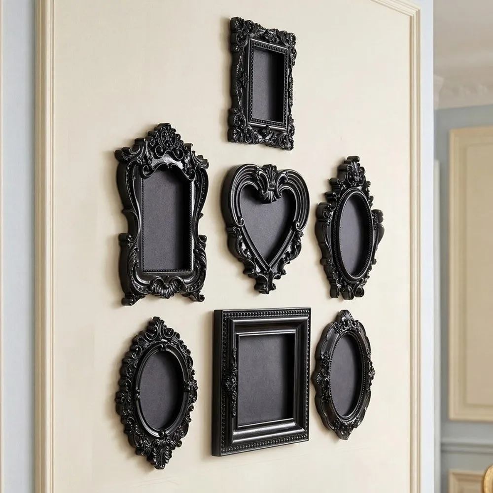 Hanging Mini Photo Frames Photographic Props Wall Space DIY Vintage Picture Frame Black Baroque Ornate